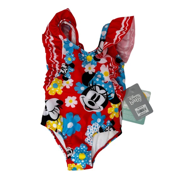 Disney Other - NEW MINNIE MOUSE DISNEY UPF 50+ Floral Ruffled Swim Bathing Suit NWT 6-9 Mo 6m 9
